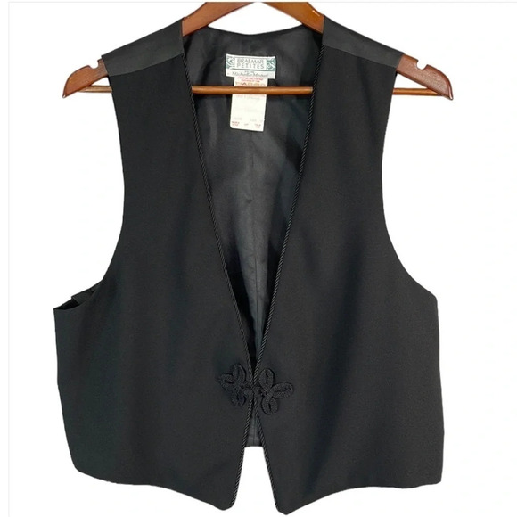 VINTAGE Michelle Monet Tailored Suit Vest Black Corded Appliqué Adjustable 14P - Picture 2 of 9